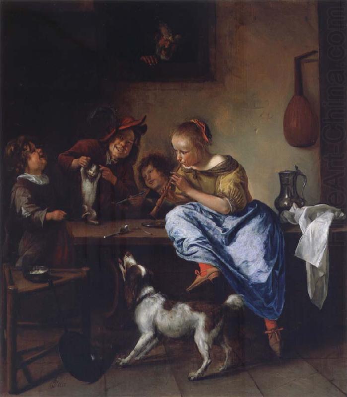 Children teaching a cat to dance, Jan Steen